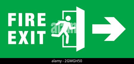 Green color emergency fire exit sign. Warning sign. icon of man running to the door. Stock Vector