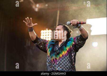 Chicago, USA. 18th Sep, 2021. Gogol Bordello performs at Douglas Park during Riot Fest Music Festival on on Saturday September 18, 2021 in Chicago, IL. (Photo by Christopher Dilts/Sipa USA) Credit: Sipa USA/Alamy Live News Stock Photo