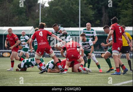 Bobby De Wee of Ealing Trailfinders during the Greene King IPA Championship match between Ealing Trailfinders and Hartpury RFC at Castle Bar, West Ealing, England on 18 September 2021. Photo by Alan Stanford/PRiME Media Images Credit: PRiME Media Images/Alamy Live News Stock Photo