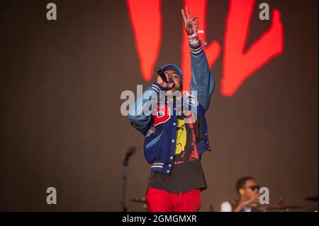 Chicago, USA. 18th Sep, 2021. Vic Mensa performs at Douglas Park during Riot Fest Music Festival on on Saturday September 18, 2021 in Chicago, IL. (Photo by Christopher Dilts/Sipa USA) Credit: Sipa USA/Alamy Live News Stock Photo