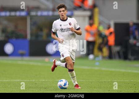Milan, Italy, 18th September 2021. Aaron Hickey of Bologna FC during the Serie A match at Giuseppe Meazza, Milan. Picture credit should read: Jonathan Moscrop / Sportimage Stock Photo