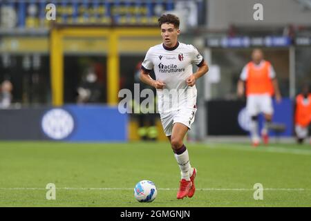 Milan, Italy, 18th September 2021. Aaron Hickey of Bologna FC during the Serie A match at Giuseppe Meazza, Milan. Picture credit should read: Jonathan Moscrop / Sportimage Stock Photo