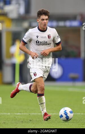 Milan, Italy, 18th September 2021. Aaron Hickey of Bologna FC during the Serie A match at Giuseppe Meazza, Milan. Picture credit should read: Jonathan Moscrop / Sportimage Stock Photo