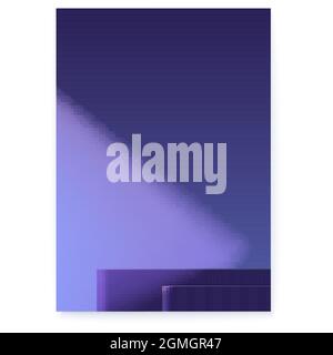Podiums in dark room. Light of spotlight on wall. Minimalistic geometric cover. Scene for product display. Vector poster. Stock Vector