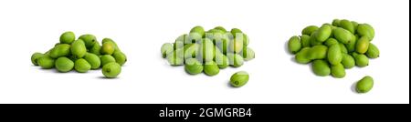 closeup view of pile of mangoes in different angles, isolated on white background Stock Photo