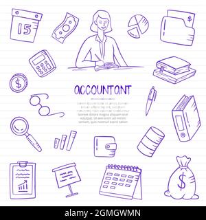 accountant jobs profession doodle hand drawn set collections with flat ...