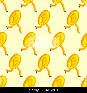 Bitcoin is running pattern seamless. Concept Increase in value of cryptocurrencies texture. Electronic money increases rate of sales growth background Stock Vector