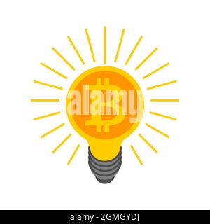 Bitcoin light bulb. Concept idea insight cryptocurrency Stock Vector
