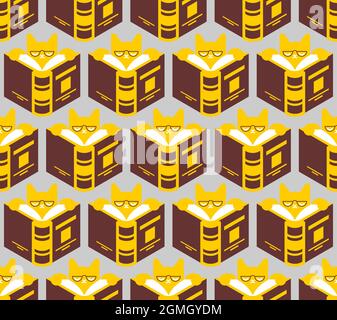 Cat is reading book pattern seamless. Kitten Reader background. Book lovers texture Stock Vector