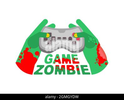 Zombie game. Zombie plays on a gamepad. Zombie hands and joystick Stock Vector