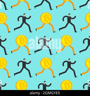 Bitcoin is running pattern seamless. Concept Increase in value of cryptocurrencies texture. Electronic money increases rate of sales growth background Stock Vector