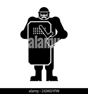 Skeleton riot police. Skull in police protect mask. Punitive intimidating power Stock Vector