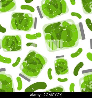 Cartoon Pickled cucumbers in jar pattern seamless. vector background Stock Vector