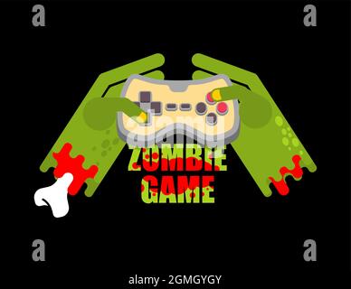 Zombie game. Zombie plays on a gamepad. Zombie hands and joystick Stock Vector