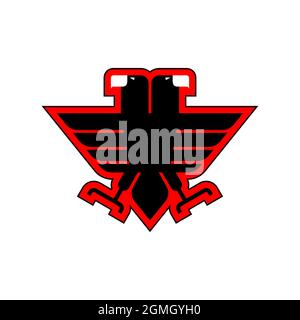 Two-headed eagle symbol. Black bird of prey sign. Hawk logo Stock Vector