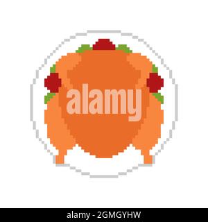 Roasted Turkey pixel art. pixelated Roast. vector illustration Stock Vector