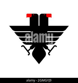 Two-headed eagle symbol. Black bird of prey sign. Hawk logo Stock Vector