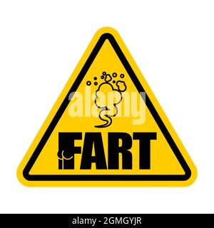 Attention Fart. Caution Farting. Yellow triangle road sign. Stock Vector