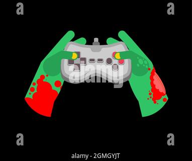 Zombie plays on gamepad. Zombie hands and joystick Stock Vector