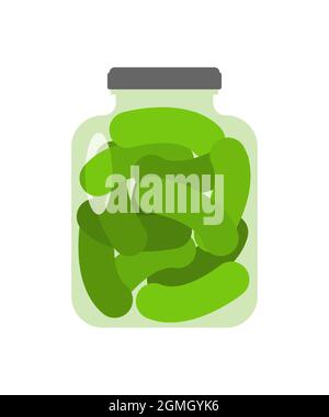 Pickled cucumbers in jar cartoon. vector illustration Stock Vector