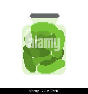 Pickled cucumbers in jar pixel art. 8 bit illustration Stock Vector