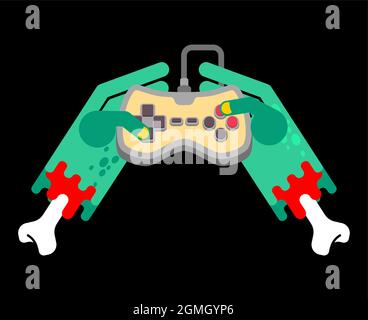 Zombie plays on gamepad. Zombie hands and joystick Stock Vector