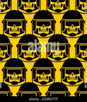 Skeleton riot police pattern seamless. Skull in police protect mask background. Punitive intimidating power Stock Vector