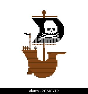 Pirate ship pixel art. Pirates 8 bit. pixelated vector illustration Stock Vector