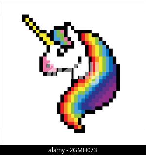 Unicorn Pixel Art Isolated On White Background. Pixel Art Stock Photo 