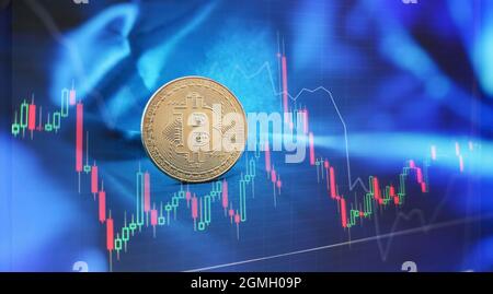 Bitcoin BTC Bit Coin close up of Bitcoin coins isolated on black background Blockchain technology, Stock Photo