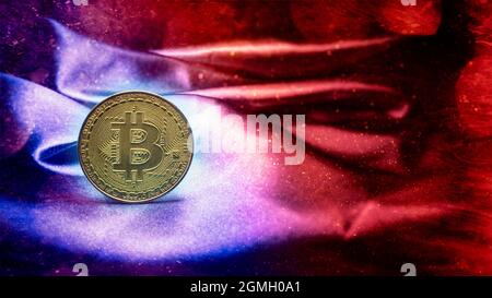 Bitcoin BTC Bit Coin close up of Bitcoin coins isolated on black background Blockchain technology, Stock Photo