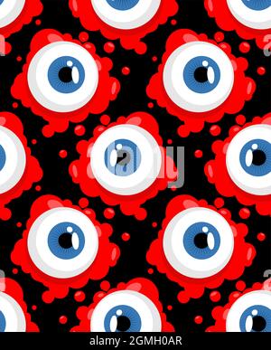 Eyeball pattern seamless. Eye and blood background. Halloween vector ornament Stock Vector