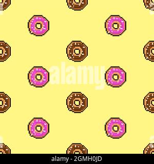 Donut pixel art pattern seamless. pixelated Sweetness background. 8 bit texture Stock Vector