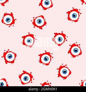 Eyeball pattern seamless. Eye and blood background. Halloween vector ornament Stock Vector