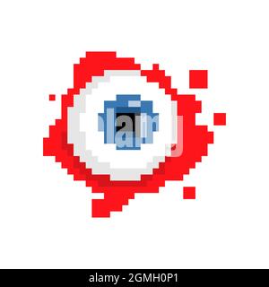 Eyeball pixel art. 8 bit Eye and blood. pixelated Halloween vector illustration Stock Vector
