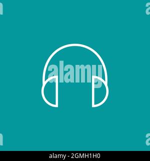 white headphones icon. Flat vector earphones, headset icon isolated on blue. Listen sound sign. Music and volume symbol. Operator, call, help line but Stock Vector