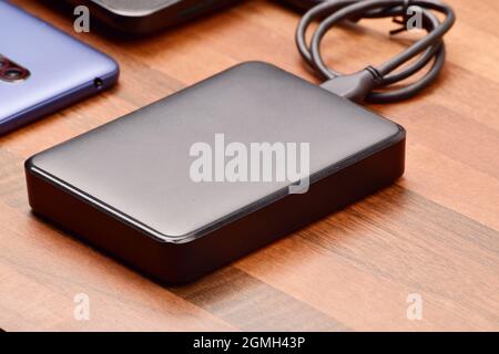 External Hard Disk on Table Stock Photo