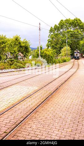 July 30, 2021 : Colyton, England, United Kingdom. A vintage tramway for tourists and locals from all around to come and enjoy. This view of just one o Stock Photo
