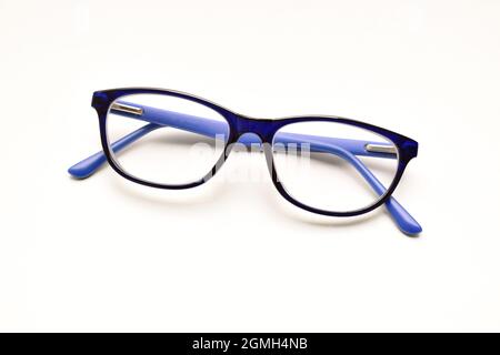 black and blue spectacle isolated on white background, eyewear for better vision Stock Photo