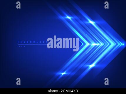 Abstract digital technology concept blue arrow line speed motion movement fast of data in the light on dark blue background. Vector illustration Stock Vector