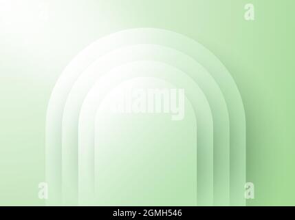 3D green geometric rounded layered paper cut style backdrop on green background minimal wall scene. Vector illustration Stock Vector