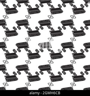 Toy wheelbarrow pattern seamless background texture repeat wallpaper geometric vector Stock Vector
