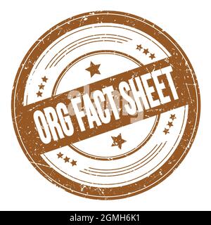 ORG FACT SHEET text on brown round grungy texture stamp. Stock Photo