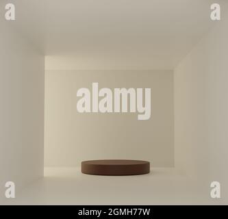 Cosmetic podium product minimal scene with platform beige background 3d render. Display stand for pastel white color mock up. stand show beauty. Stock Photo