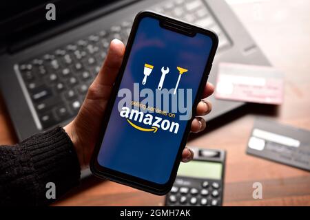 New Delhi, India, 14 December 2019:- Amazon Selling Service app on Smartphone Stock Photo