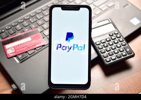 New Delhi, India, 14 December 2019:- Paypal Logo on Smartphone Stock Photo