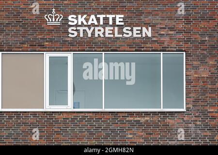Horsens, Denmark - May 13, 2021: The danish tax authority building called skatte styrelsen in danish language Stock Photo