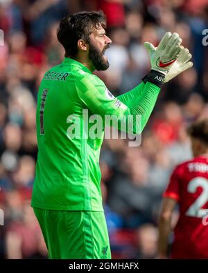 Alisson Becker of Liverpool during the Premier League match between ...