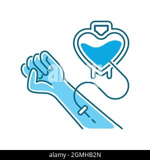 Blood donation line color icon. Donorship. Volunteering. Outline pictogram for web page, mobile app, promo. Stock Vector