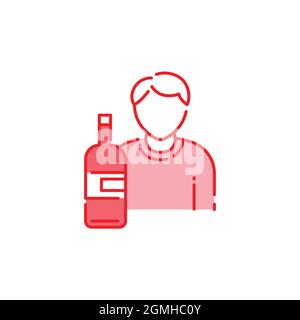 Alcoholic father color line icon. Family problems. Psychological addiction. Sign for web page, mobile app, button, logo. Editable stroke Stock Vector